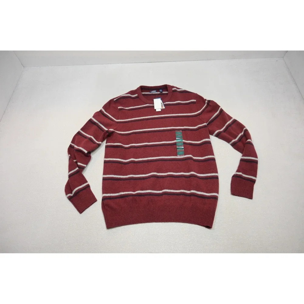Izod Sweater Mens Large‎ Burgundy Striped Crewneck Cotton Blend Casual NWT